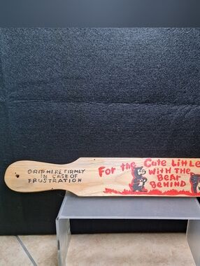 Vintage Spanking Paddle For Cute Little Deer With Bear Behind Wooden Souvenir